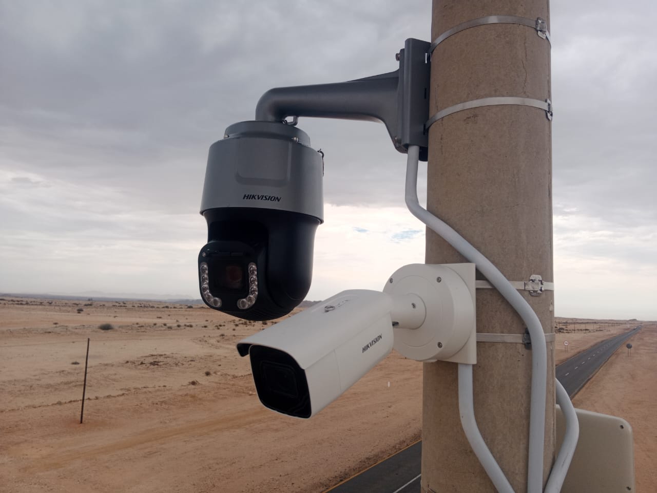 Pole-mounted CCTV cameras installed for wide-area monitoring